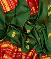 Dark Green Handloom Korvai Kanchipuram Silk Saree With Buttas & Contrast Border-KA13007