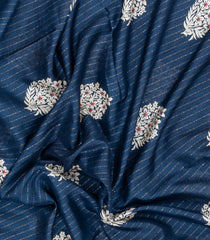 Navy Blue Printed Synthetic Dola Silk Saree With Motifs & Zari Stripes-SY0443