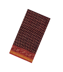 Black Printed Chanderi Cotton Saree With Zari Border-CC1493