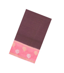 Brown Woven Blended Viscose Saree With Contrast Border-BL5532