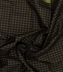 Black Handloom Kanchipuram Silk Saree With Checks & Ganga Jamuna Border -KA13814