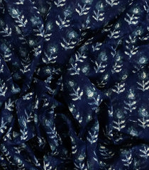 Midnight Blue Woven Chanderi Cotton Saree With Printed Floral Motifs