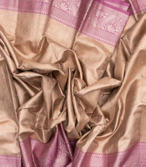 Taupe Woven Synthetic Tissue Saree With Floral Motifs & Magenta Border-BL4350
