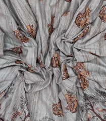 Grey Woven Art Dola Silk Saree With Printed Floral Motifs-BL3907
