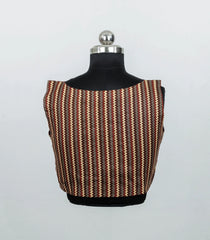 Maroon Printed V Neck Ready Made Blouse With High Back Neck & Attachable Sleeve-RB5177