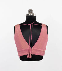Baby Pink Metallic Tissue Sleeveless V-Neck Blouse-RB5266