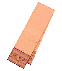 Light Peach Handloom Korvai Kanchipuram Silk Saree With Diamond Motifs-KA14582