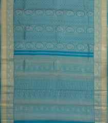 Cyan Handloom Kanchipuram Silk Saree With Meena Floral Motifs-KA14784