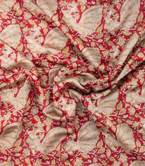 Crimson Printed Chanderi Cotton Saree With Zari Border-CC1461