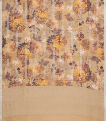 Beige Handloom Tussar Silk Saree With Printed Floral Motifs-TU3215