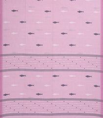 Baby Pink Handwoven Bengal Cotton Saree With Fish Buttas-BG1487