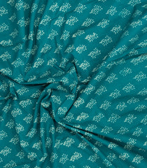Cyan Printed Jaipur Cotton Saree With Printed Floral Motifs-JC1776