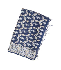 Navy Blue Handloom Organza Soft Silk Saree With Floral Motifs-SO4105