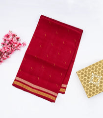 Red Handloom Kanchipuram Silk Saree With Square Buttas