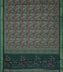 Bottle Green Woven Synthetic Cotton Saree With Printed Floral Motifs-BL4277