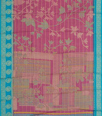 Dusty Pink Printed Synthetics Dola with Zari Stripes & Contrast Border-BL5216