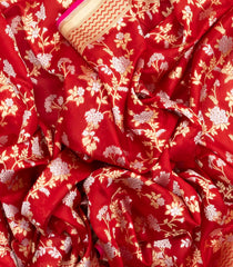 Red Handloom Organza Satin Soft Silk Saree With Floral Vine Motifs-SO4073