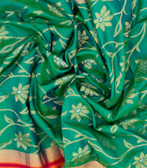Aquamarine Handloom Soft Silk Saree With Floral Vine Motifs-SO4301