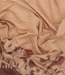 Light Peach Printed Synthetic Linen Saree with Jhalar-BL5347