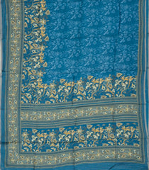 Blue Woven Tussar Silk Saree With Printed Floral Motifs-TU2900