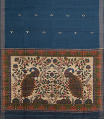 Navy Blue Handloom Dupion Silk Saree With Buttas & Printed Pallu-DS0548