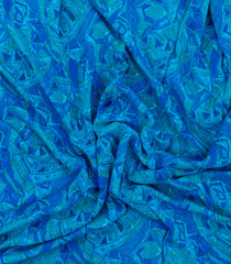 Blue Printed Crepe Silk Saree With Abstract Motifs-PS0925