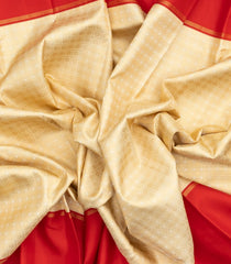 Cream Handloom Korvai Kanchipuram Silk Saree With Kamalam Motifs-KA13205