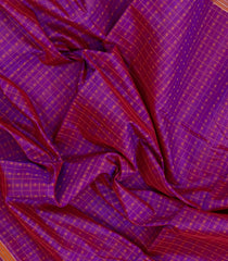 Purple Handloom Silk Cotton Saree With Checks-SC4344