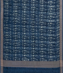 Indigo Printed Chanderi Cotton Saree With Zari Border-CC1458