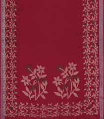 Crimson Printed Synthetics Linen Saree With Floral Motifs-BL5239