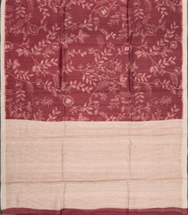 Maroon Printed Tussar Silk Saree With Floral Motifs-TU3656
