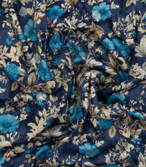 Navy Blue Handloom Silk Saree With Printed Floral Motifs-PS0760