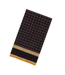 Black Handloom Silk Cotton Saree With Zari Checks-SC4791