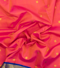 Peach Handloom Korvai Kanchipuram 9 Yards Silk Saree With Buttas-KA15330