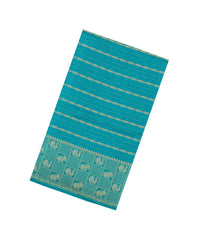 Cyan Woven Synthetic Dola Silk Saree With Zari Stripes-BL5714