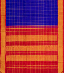 Blue Handloom Kanchipuram 9 Yards Silk Saree With Zari Checks-KA15388