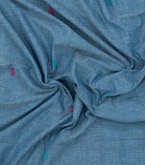 Light Blue Handloom Bengal Cotton Saree With Floral Buttas-BG1933-Light Blue