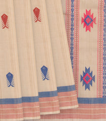 Sandal Handwoven Tussar Silk Saree With Fish & Bird Motifs in Body & Pallu-Sandal