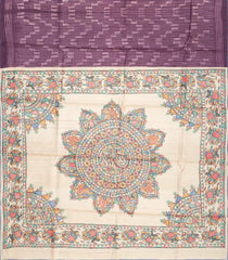 Lilac Woven Tussar Silk Saree With Printed Chevron & Madhubani Pallu-TU3026