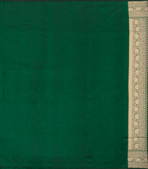 Dark Green Handloom Banarasi Silk Saree With Floral Zari Motifs-BE1772