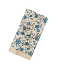 Taupe Handloom Tussar Silk Saree With Blue Printed Motifs-TU3438