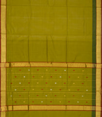 Olive Green Handloom Venkatagiri Cotton Saree With Contrast Border