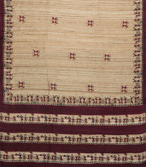 Beige Printed Tussar Silk Saree With Maroon Tribal Motifs & Contrast Border-TU3776