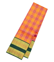 Orange & Magenta Handloom Korvai Kanchipuram Silk Saree With Contrast Border-KA15823