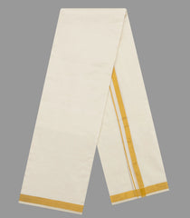 Cream Handloom Pure Silk 9 Yards Dhoti With 5 Yards Angavasthram-CD1544