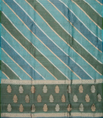 Blue & Green Banarasi Tissue Silk Saree With Diagonal Stripes