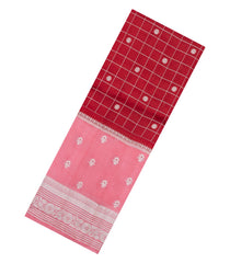 Red Woven Banarasi Poona Silk Saree With Checks & Buttas-BP1017