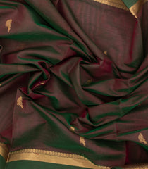 Dark Brown Handloom Silk Cotton Saree With Parrot Buttas-SC3893