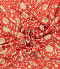 Orange Printed Chanderi Cotton Saree With Floral Motifs-CC1738