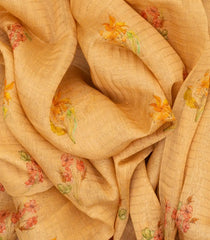 Beige Handwoven Linen Saree Printed With Flower Motifs